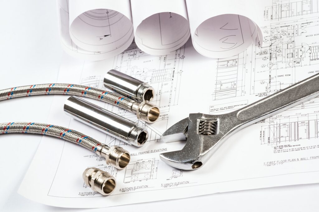 plumbing and drawings, construction still life